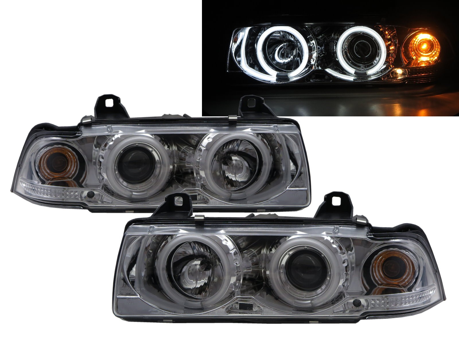 CrazyTheGod 3-Series E36 1990-1998 Compact/Coupe/Convertible 2D/3D CCFL Projector Headlight Headlamp Chrome EUROPE for BMW LHD