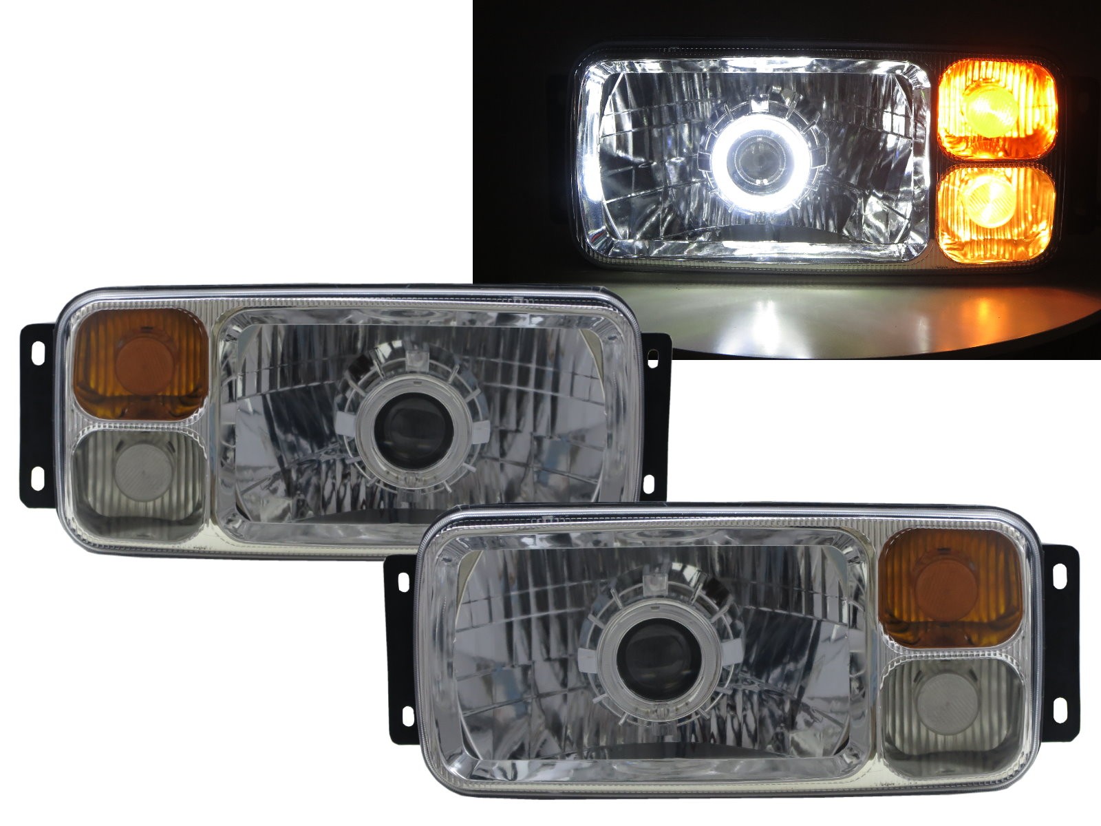 CrazyTheGod TRUCK-NG NG90 Truck 2D Guide LED Angel-Eye Projector Headlight Headlamp Chrome for Mercedes-Benz LHD