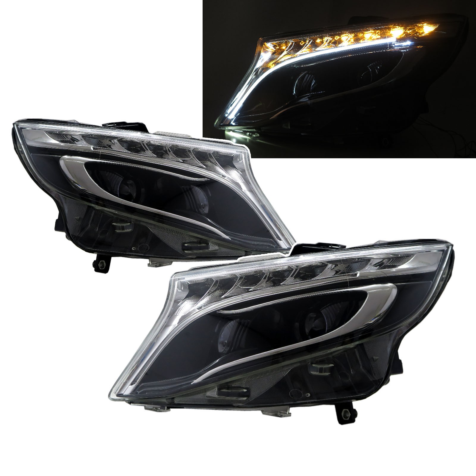 CrazyTheGod V-Class W447 VALENTE Third generation 2014-Present VAN 5D LED Projector Headlight Headlamp Black V2 for Mercedes-Benz LHD