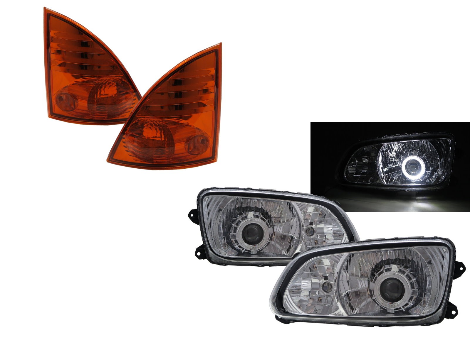 CrazyTheGod 500 2008-Present Truck 2D Guide LED Angel-Eye Projector W/ Corner Lamp Headlight Headlamp W/ Motor Chrome V2 for HINO RHD
