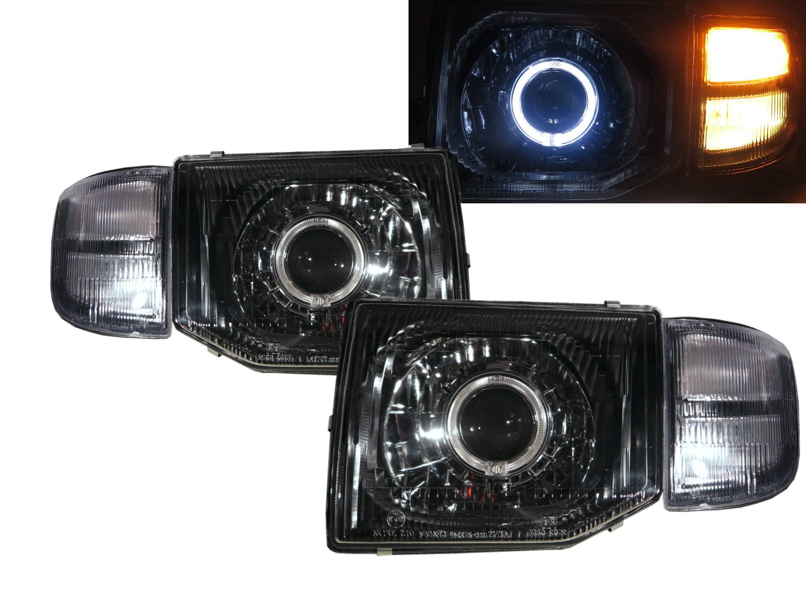 CrazyTheGod SHOGUN Second generation 97-99 FACELIFT SUV Guide LED Angel-Eye Projector Headlight Headlamp Black for Mitsubishi RHD
