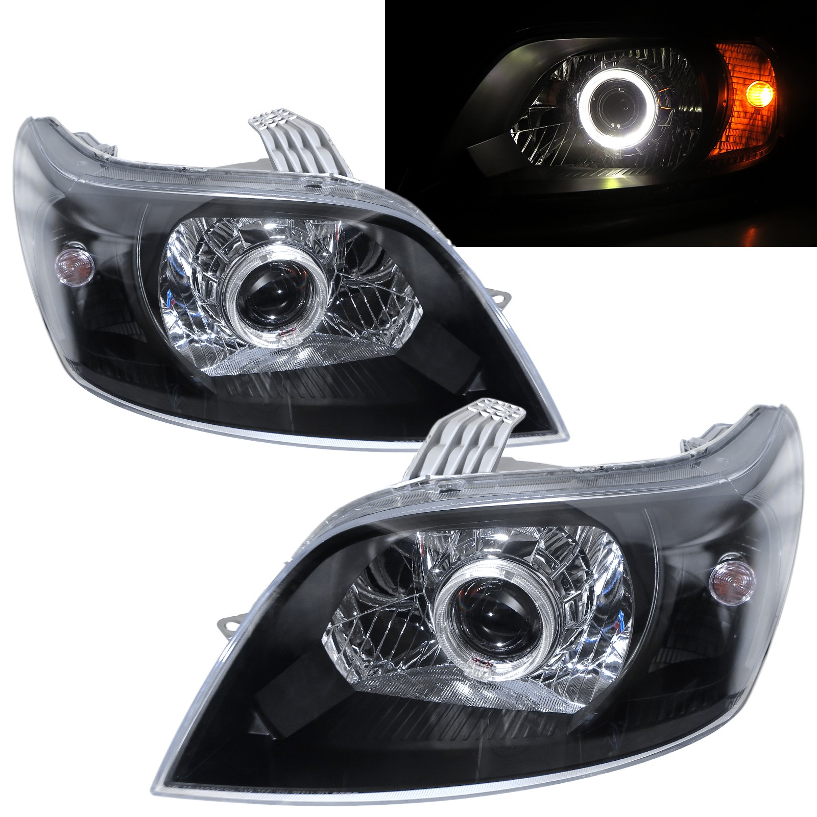 CrazyTheGod Aveo T250 First generation 2009-2011 FACELIFT Hatchback 3D/5D Guide LED Angle-Eye Projector Headlight Headlamp Black US for CHEVROLET CHEVY RHD