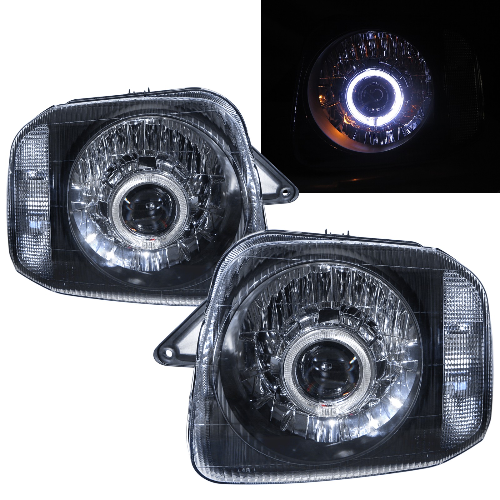 CrazyTheGod Jimny 1998-2018 SUV 2D Guide LED Angle-Eye Projector Headlight Headlamp Black for CHEVROLET CHEVY RHD