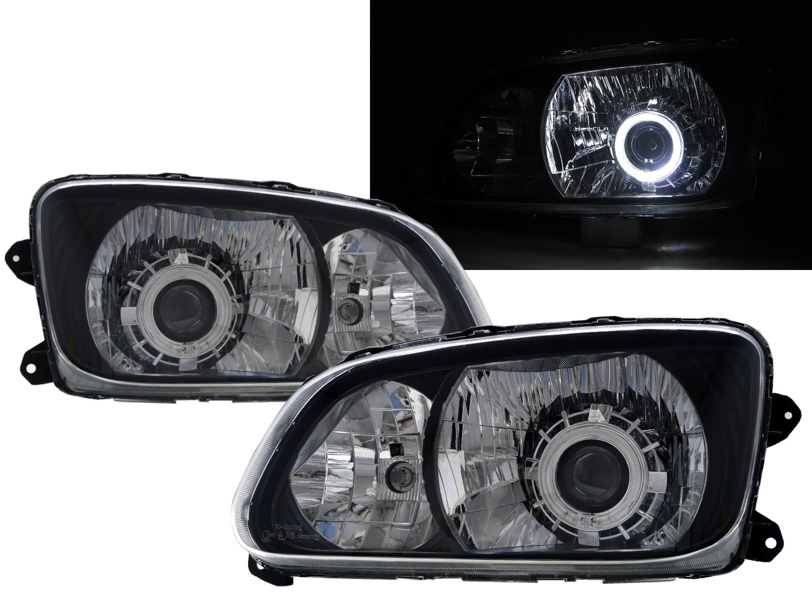 CrazyTheGod 500 2008-present Truck 2D Guide LED Angel-Eye Projector Headlight Headlamp W/ Motor Black for HINO LHD