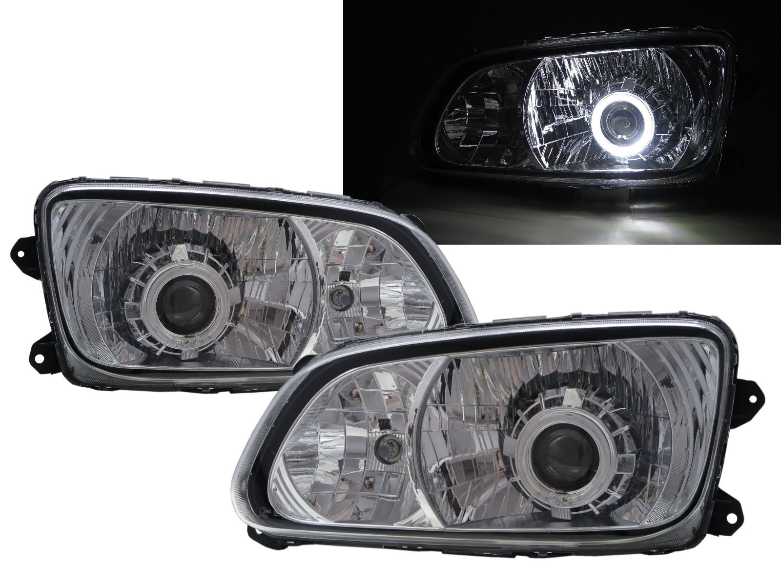 CrazyTheGod Profia 2008-present Truck 2D Guide LED Angel-Eye Projector Headlight Headlamp W/ Motor Chrome for HINO LHD