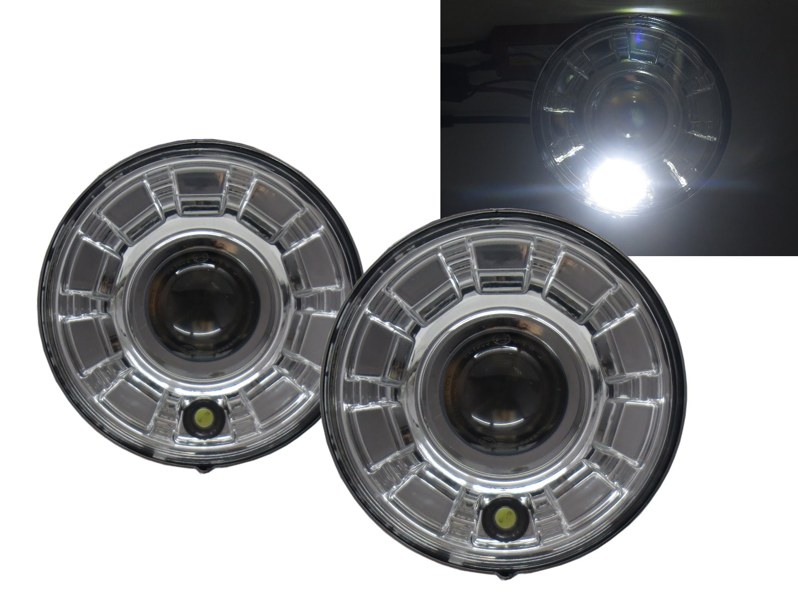 CrazyTheGod Motorcycles LED 7 inch Round Projector Headlight Headlamp Chrome V2 for Harley Davidson LHD
