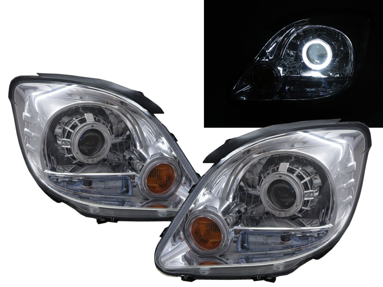 CrazyTheGod Adventure 2004-2008 Wagon/Truck 2D/5D Guide LED Angel-Eye Projector Headlight Headlamp Chrome for Mitsubishi LHD