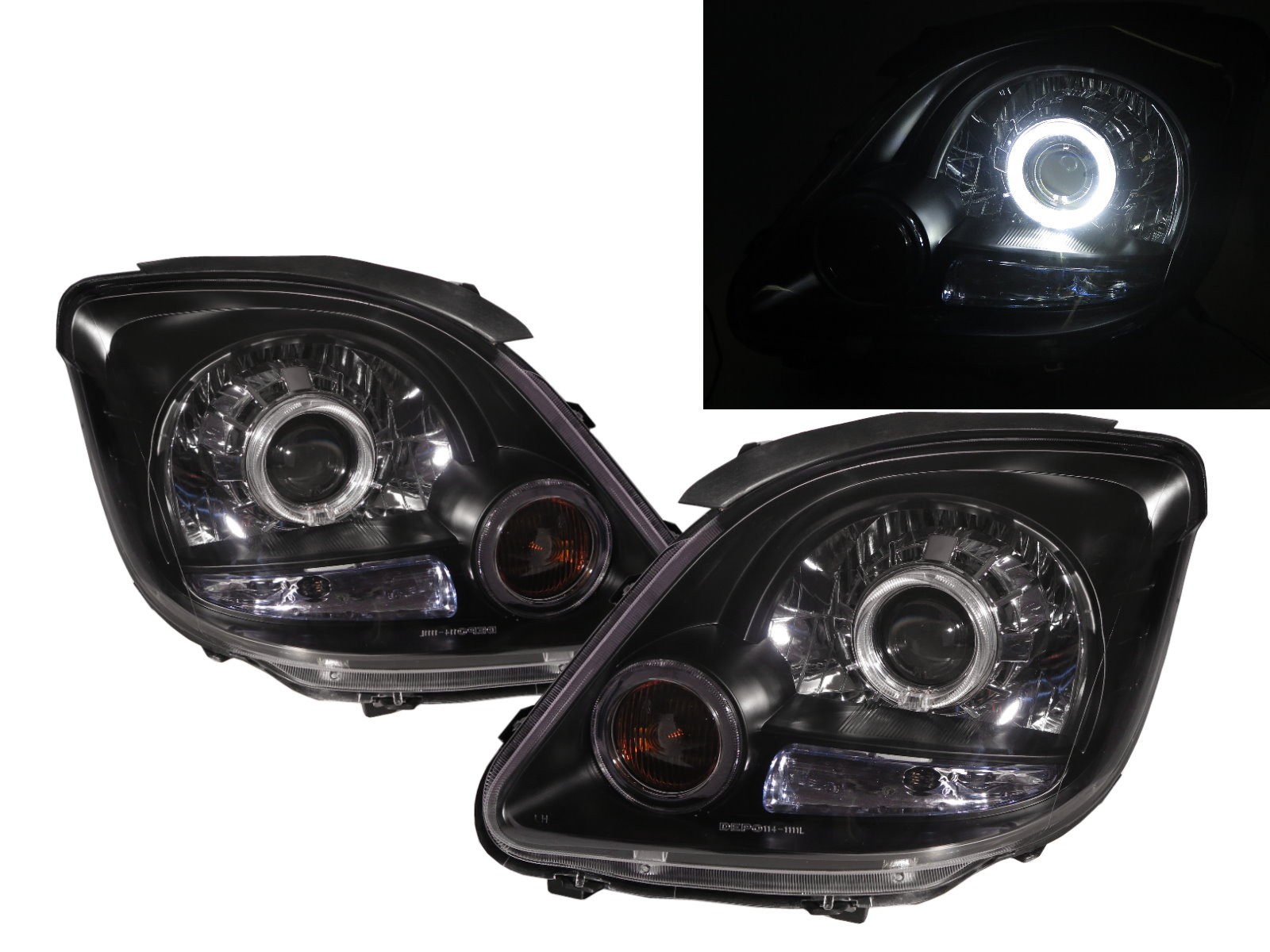 CrazyTheGod Freeca 2004-2008 Wagon/Truck 2D/5D Guide LED Angel-Eye Projector Headlight Headlamp Black for Mitsubishi RHD