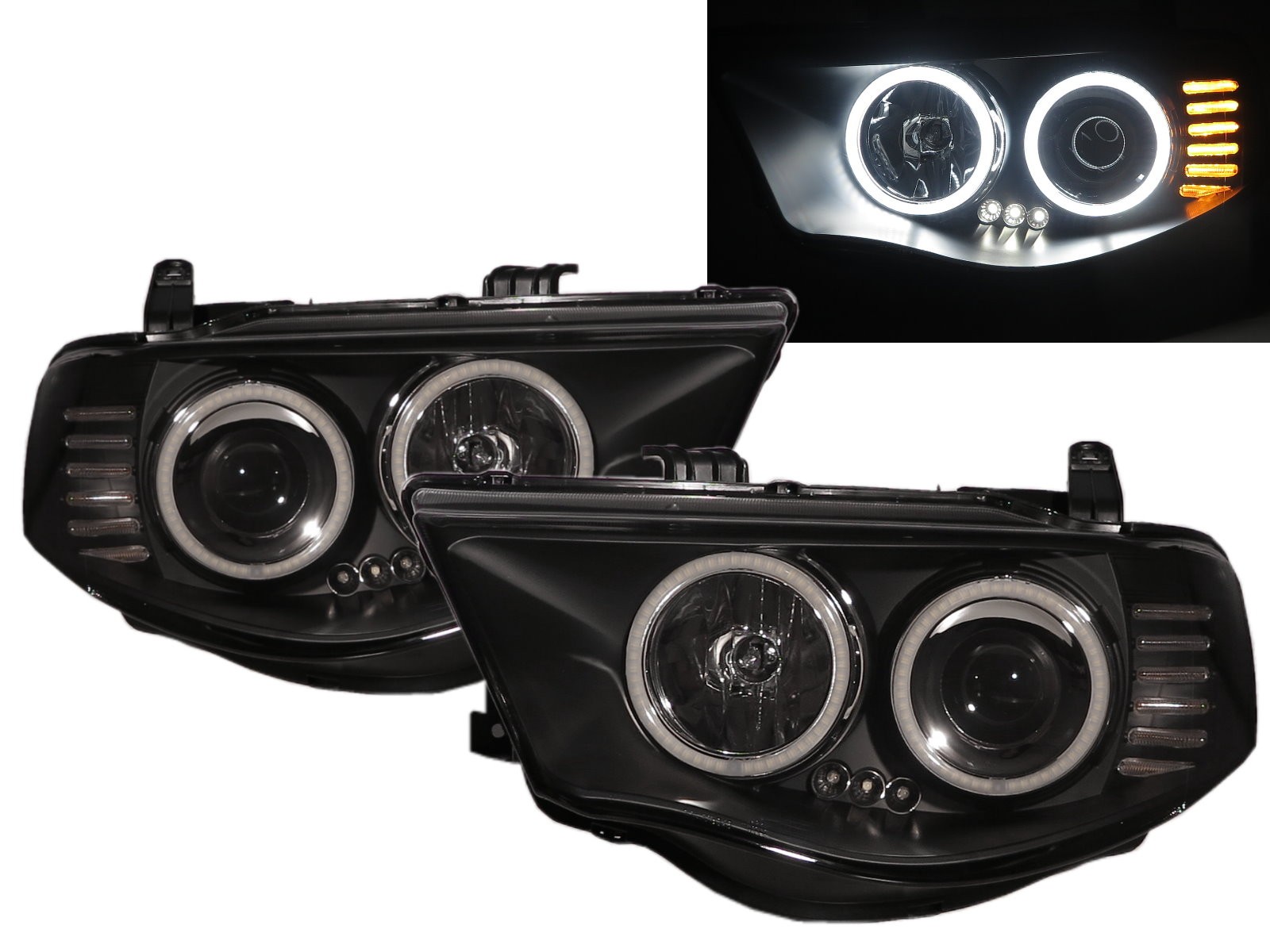 CrazyTheGod HUNTER 2005-2014 Pickup Truck/Ute/Bakkie 2D/4D LED Halo Projector Headlight Headlamp Black for Mitsubishi RHD
