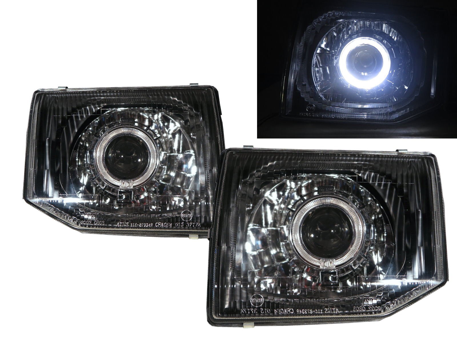 CrazyTheGod Pajero V20 Second generation 91-99 SUV Guide LED Angel-Eye Projector Headlight Headlamp Black for Mitsubishi LHD