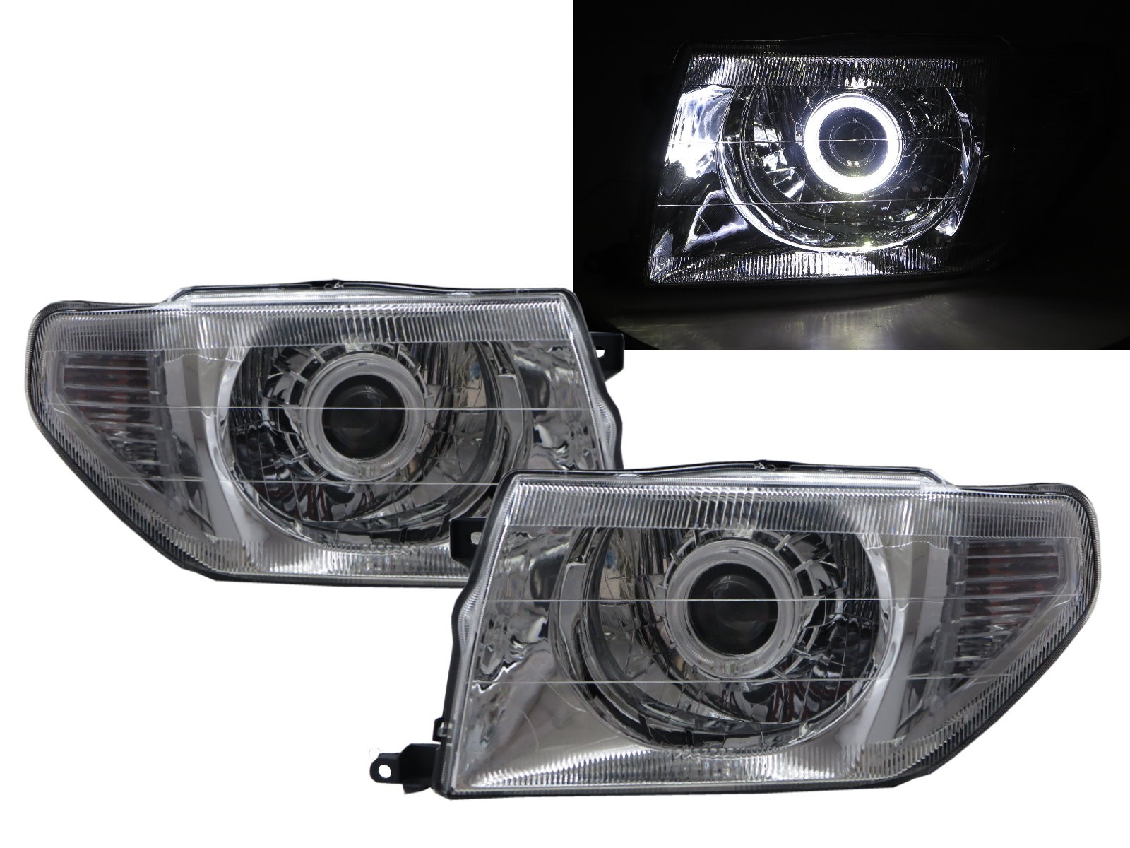 CrazyTheGod Pajero TR4 1998-2015 SUV 3D/5D Guide LED Angel-Eye Projector Headlight Headlamp Chrome for Mitsubishi LHD