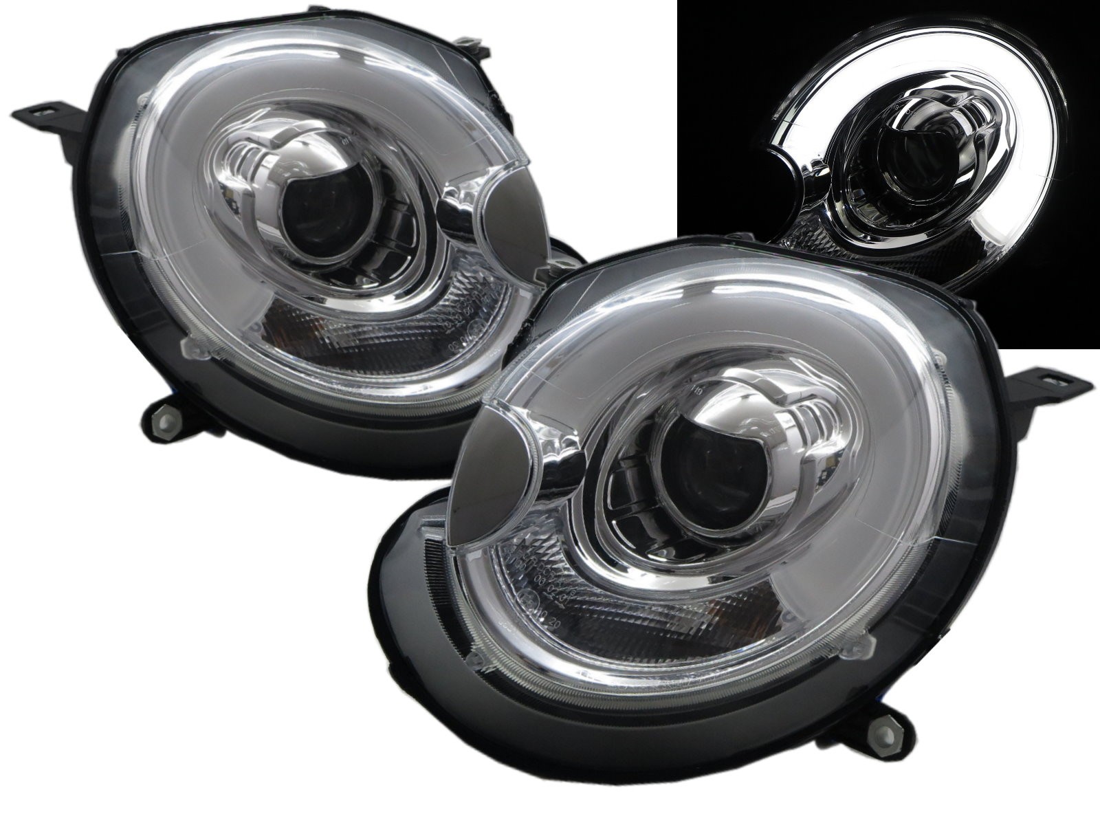CrazyTheGod MINI COOPER R55 R56 R57 R58 R59 2006-2013 Hatchback/Coupe/Convertible/Roadster 2D/3D/5D Halogen Projector Headlight Headlamp Chrome for MINI LHD