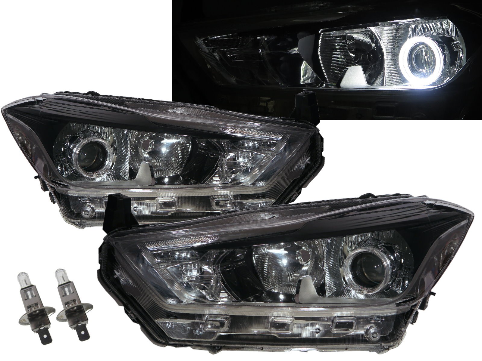 CrazyTheGod KICKS P15 First generation 2016-Present SUV 5D Guide LED Angel-Eye Projector Headlight Headlamp W/ Motor Black for NISSAN LHD