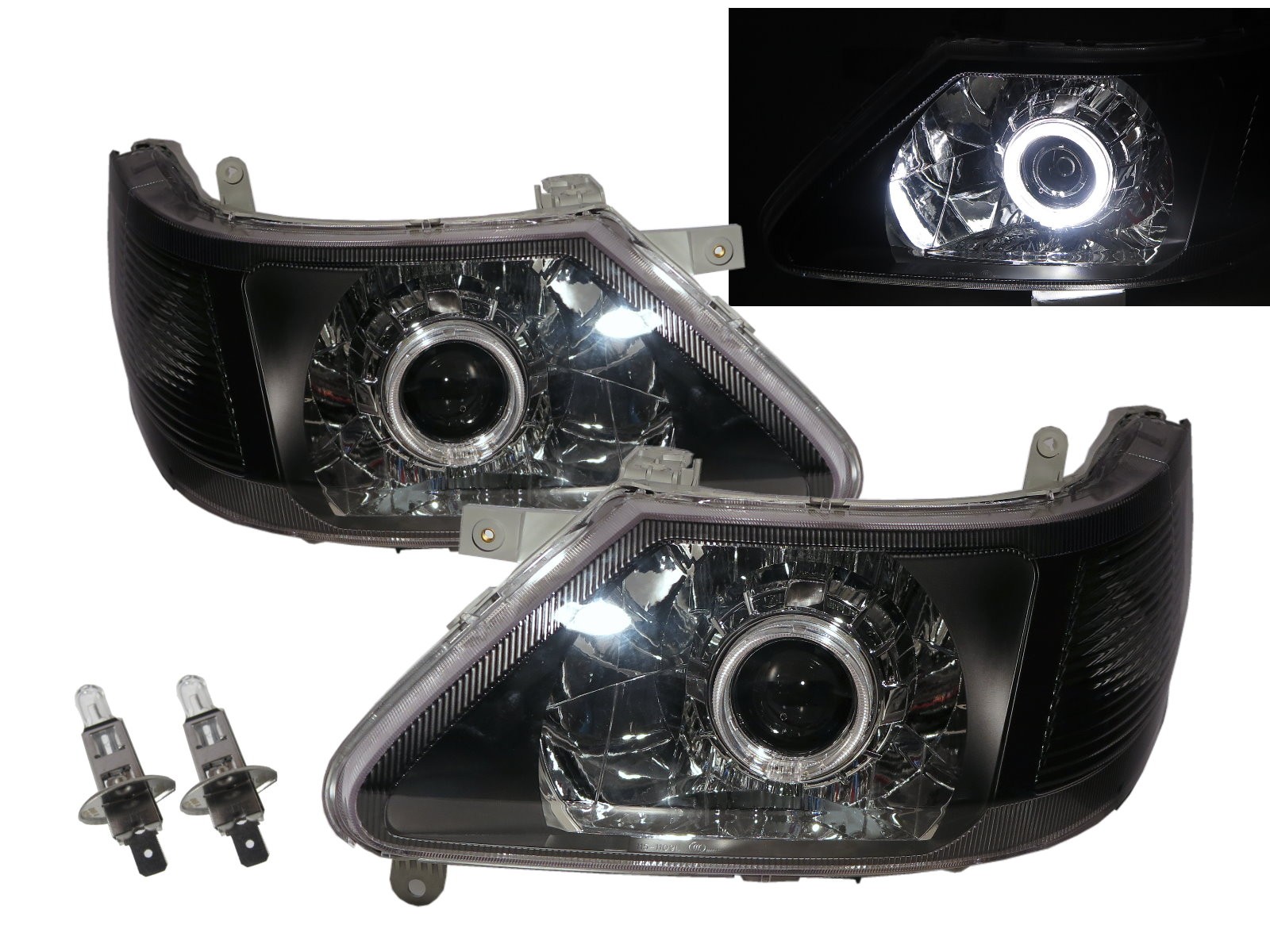 CrazyTheGod SERENA/QRV C24 1999-2012 MPV 5D Guide LED Angel-Eye Projector Headlight Headlamp Black for NISSAN RHD