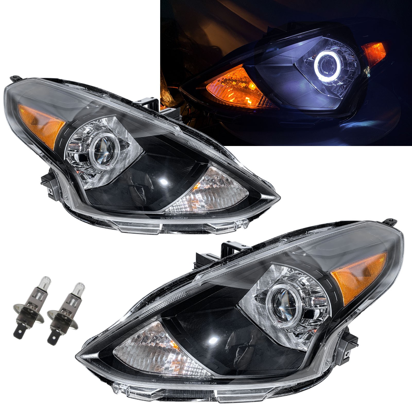 CrazyTheGod Sunny N17 2014-2020 Facelift Sedan 4D Guide LED Angel-Eye Projector Halogen Headlight Headlamp Black EU V2 for NISSAN LHD