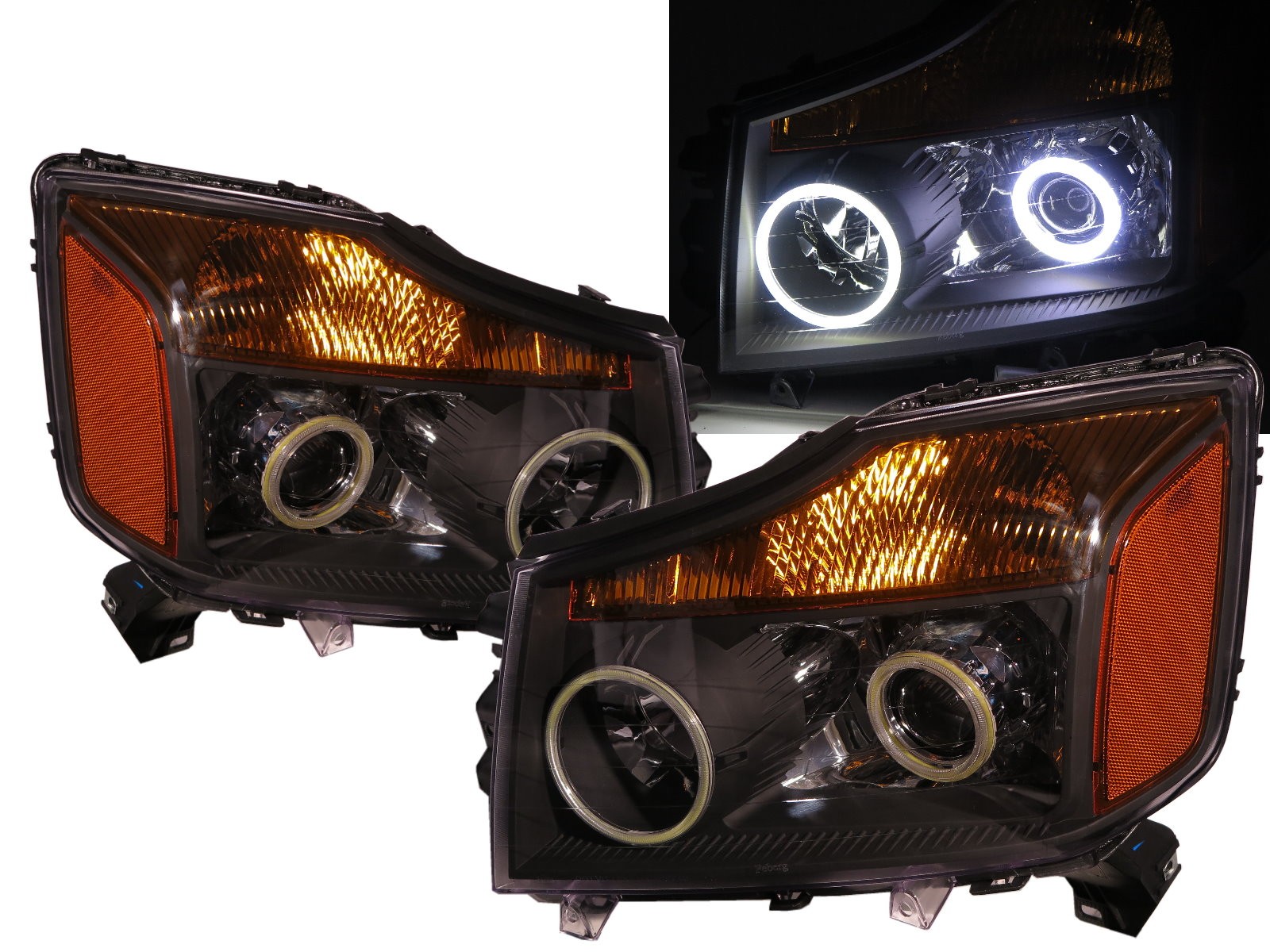 CrazyTheGod Titan A60 First generation 2004-2015 Truck 2D/4D COB Projector Headlight Headlamp Black for NISSAN LHD