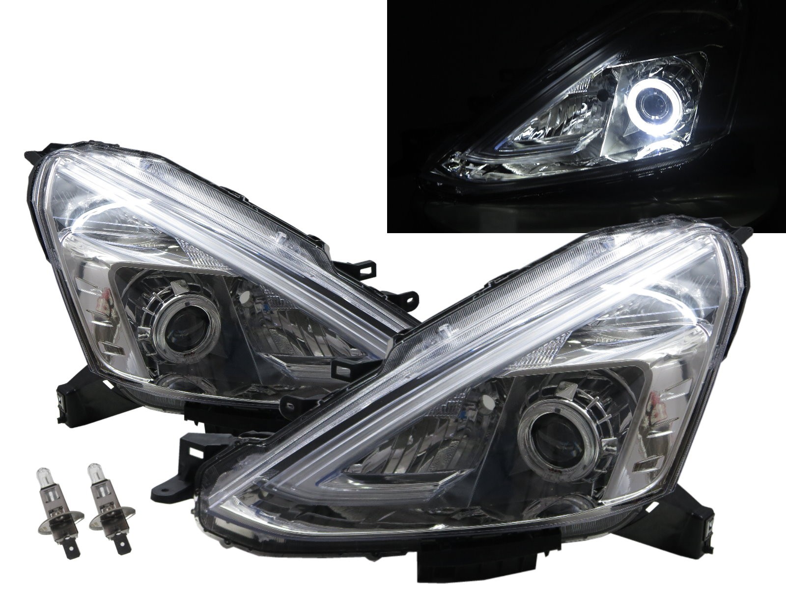 CrazyTheGod Livina X-Gear L11 Second generation 2013-Present MPV 5D Guide LED Angel-Eye Projector Headlight Headlamp W/ Motor Chrome for NISSAN LHD