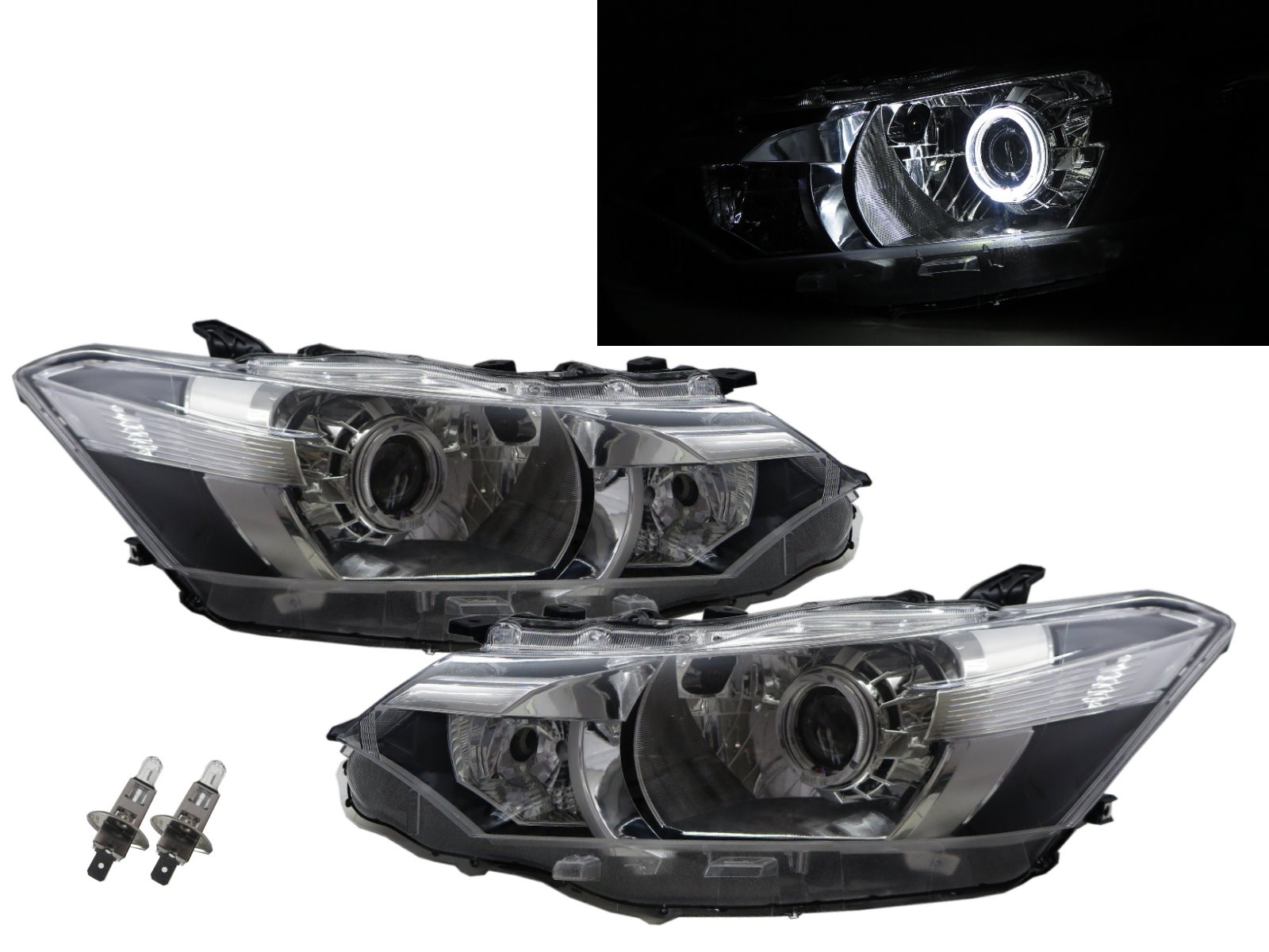 CrazyTheGod LIMO NCP150 2013-2015 Sedan 4D Guide LED Angel-Eye Projector Headlight Headlamp W/ Motor Chrome V1 for TOYOTA RHD