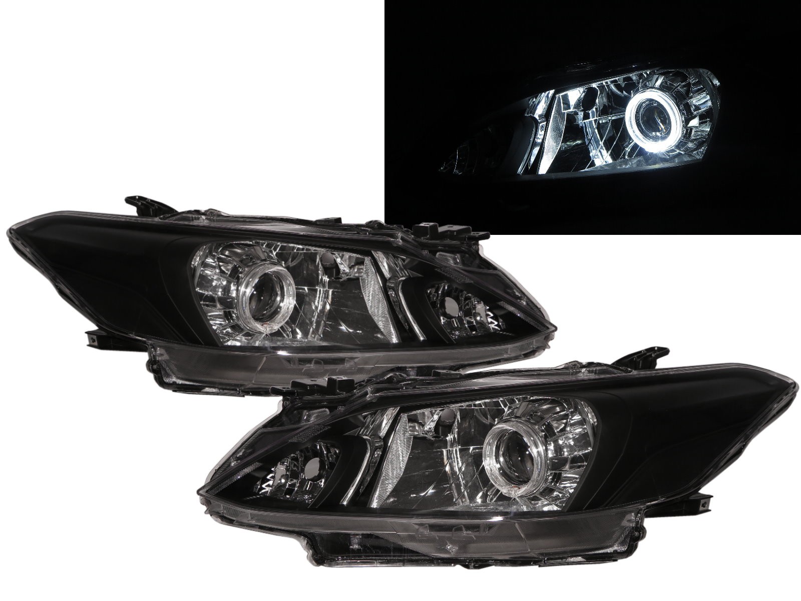 CrazyTheGod VIOS XP150 Third generation 2016-present FACELIFT Sedan/Hatchback 4D/5D Guide LED Angel-Eye Projector Headlight Headlamp W/ Motor Black for TOYOTA RHD