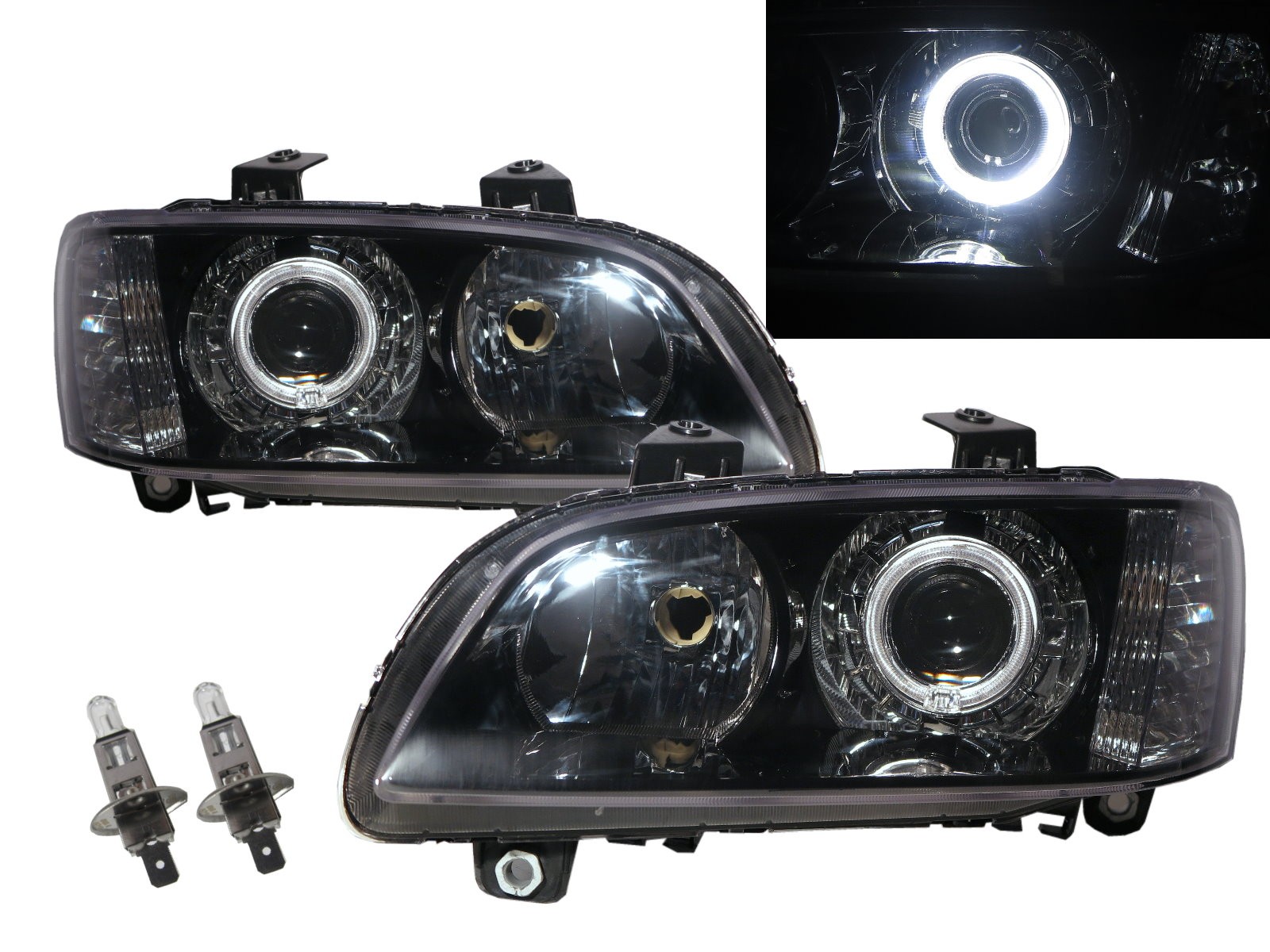 CrazyTheGod VXR8 VXR 2007-2010 Pre-Facelift Sedan/Wagon/Coupe 2D/4D/5D Guide LED Angel-Eye Projector Headlight Headlamp Black for VAUXHALL RHD