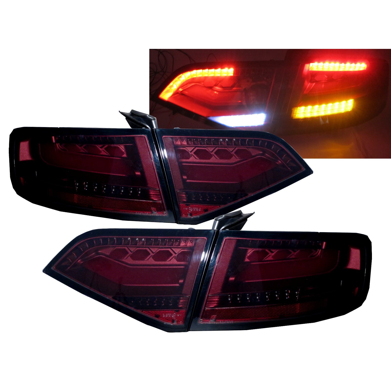 CrazyTheGod A4/S4/RS4 B8 8K SEDAN 2008-2011 PRE-FACELIFT LED BAR Tail Rear Light Lamp V1 RED/SMOKE for AUDI