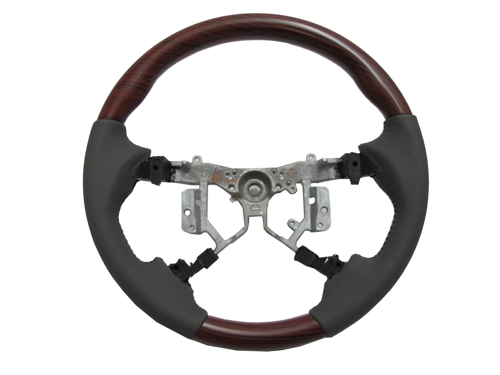 CrazyTheGod HILUX N70 2012-2014 STEERING WHEEL OE RED-WINE WOOD GRAY Leather for TOYOTA