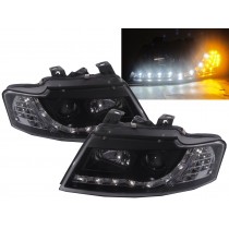 CrazyTheGod A4/S4 2002-2005 B6 CABRIOLET 8H Projector Headlight LED DRL R8Look BLACK for AUDI LHD
