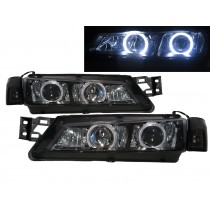 CrazyTheGod Silvia S14 200SX Second generation 1997-1998 Coupe 2D Guide LED Angel-Eye Projector Headlight Headlamp Black for NISSAN LHD