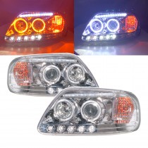 CrazyTheGod F-Series SuperDuty F250 LIGHTDUTY Tenth generation 1997-2003 Pickup 2D/4D Guide LED Angel-Eye Projector Headlight Headlamp Chrome for FORD LHD