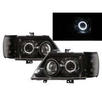 CrazyTheGod Kuda 2001-2003 Wagon/Truck 2D/5D Guide LED Angel-Eye Projector Headlight Headlamp Black for Mitsubishi LHD