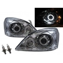 CrazyTheGod X-Trail T30 First generation 2003-2006 SUV 5D Guide LED Angel-Eye Projector Headlight Headlamp Chrome Taiwan for NISSAN LHD