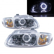 CrazyTheGod Voyager 1996-1999 Minivan 3D/4D Guide LED Angel-Eye Projector Headlight Headlamp Chrome for PLYMOUTH LHD