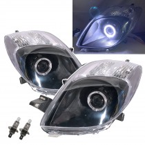 CrazyTheGod Yaris XP90 Second generation 2005-2008 Hatchback 3D/5D Guide LED Angel-Eye Projector Headlight Headlamp Black V2 for TOYOTA RHD