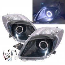 CrazyTheGod Yaris XP90 Second generation 2005-2008 Hatchback 3D/5D Guide LED Angel-Eye Projector HID Headlight Headlamp Black V2 for TOYOTA LHD