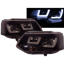 CrazyTheGod Transporter T5 2011-2015 3D LED Bar Stripe DRL Projector Headlight Headlamp W/ Motor BLACK for VW VOLKSWAGEN RHD