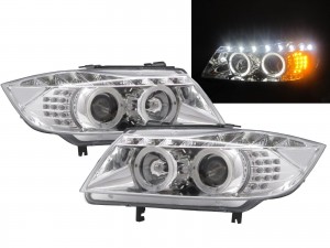 CrazyTheGod 3-Series E90/E91 2005-2008 Pre-Facelift Sedan/Wagon 4D/5D LED Halo Projector Headlight Headlamp Chrome for BMW RHD