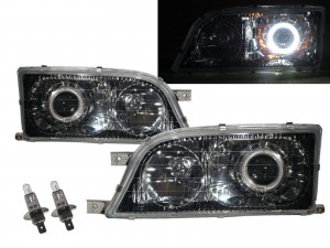 CrazyTheGod MB100/MB140 631/661 1999-2004 Minibus/VAN 4D Guide LED Angel-Eye Projector Headlight Headlamp Black for Mercedes-Benz LHD