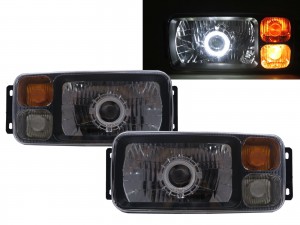 CrazyTheGod TRUCK-NG NG90 Truck 2D Guide LED Angel-Eye Projector Headlight Headlamp Black for Mercedes-Benz RHD
