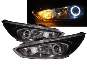 CrazyTheGod Focus C346 Third generation 2015-2018 Facelift Sedan/Hatchback/Wagon 4D/5D Guide LED Angel-Eye Projector Headlight Headlamp Black EU for FORD RHD