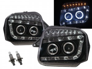 CrazyTheGod Jimny 1998-2018 SUV 2D Guide LED Angel-Eye Projector Headlight Headlamp Black for CHEVROLET CHEVY LHD