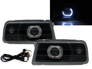 CrazyTheGod Tracker First generation 1988-1998 Convertible/SUV 2D/3D/5D Guide LED Angel-Eye Projector Headlight Headlamp Black V2 for CHEVROLET CHEVY RHD