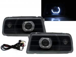 CrazyTheGod Tracker First generation 1988-1998 Convertible/SUV 2D/4D Guide LED Angel-Eye Projector Headlight Headlamp Black V2 for GMC LHD
