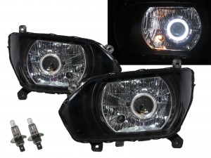CrazyTheGod 500 Fifth generation 2015-Present Truck 2D Guide LED Angel-Eye Projector Headlight Headlamp W/ Motor Black for HINO LHD