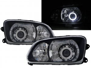 CrazyTheGod 700 2008-present Truck 2D Guide LED Angel-Eye Projector Headlight Headlamp W/ Motor Black for HINO LHD