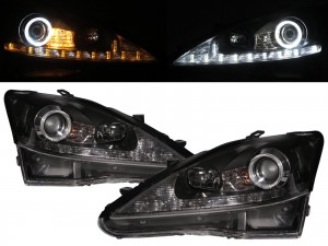 CrazyTheGod IS IS250/IS350 XE20 Second generation 2006-2009 PRE-FACELIFT Sedan/Convertible 2D/4D Guide LED Angel-Eye Projector HID Headlight Headlamp Black V1 for LEXUS RHD