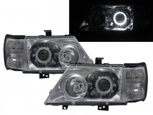 CrazyTheGod Kuda 2001-2003 Wagon/Truck 2D/5D Guide LED Angel-Eye Projector Headlight Headlamp Chrome for Mitsubishi LHD