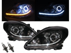 CrazyTheGod Sunny N17 2011-Present Sedan 4D Guide LED Halo LED Bar Headlight Headlamp Black for NISSAN RHD