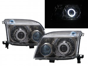 CrazyTheGod X-Trail T30 First generation 2001-2007 SUV 5D Guide LED Angel-Eye Projector Headlight Headlamp Smoke V2 for NISSAN LHD