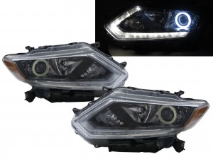 CrazyTheGod X-TRAIL Third generation 2013-2016 SUV 5D COB Projector LED Bar Headlight Headlamp W/ Motor Black for NISSAN RHD