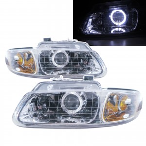 CrazyTheGod Grand Voyager 1996-1999 Minivan 3D/4D Guide LED Angel-Eye Projector Headlight Headlamp Chrome for PLYMOUTH LHD